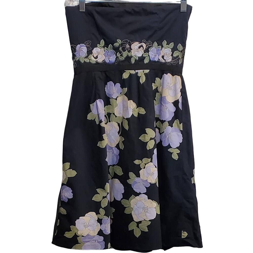 Ann Taylor Loft Embroidered Flower Royal Blue Strapless Dress Size 6P